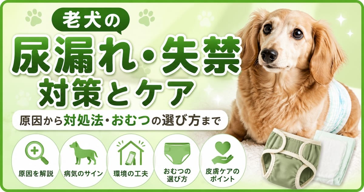 高齢犬の尿もれ、尿失禁のケアについてのサムネイル